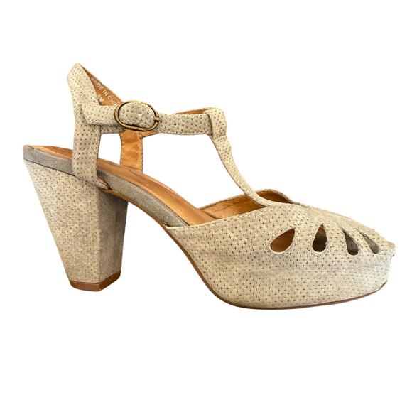 Jeffrey Campbell Handmade Retro Gray Suede T-Strap Sling Back Strappy Heel - 6 - Picture 5 of 9